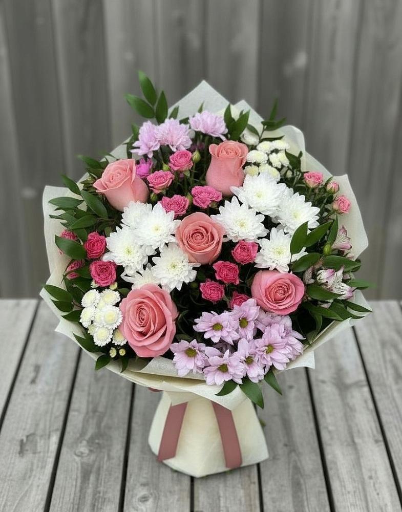 Букет цветов из: Альстромерии, Гвоздики, Розы и Хризантемы в Волчанске