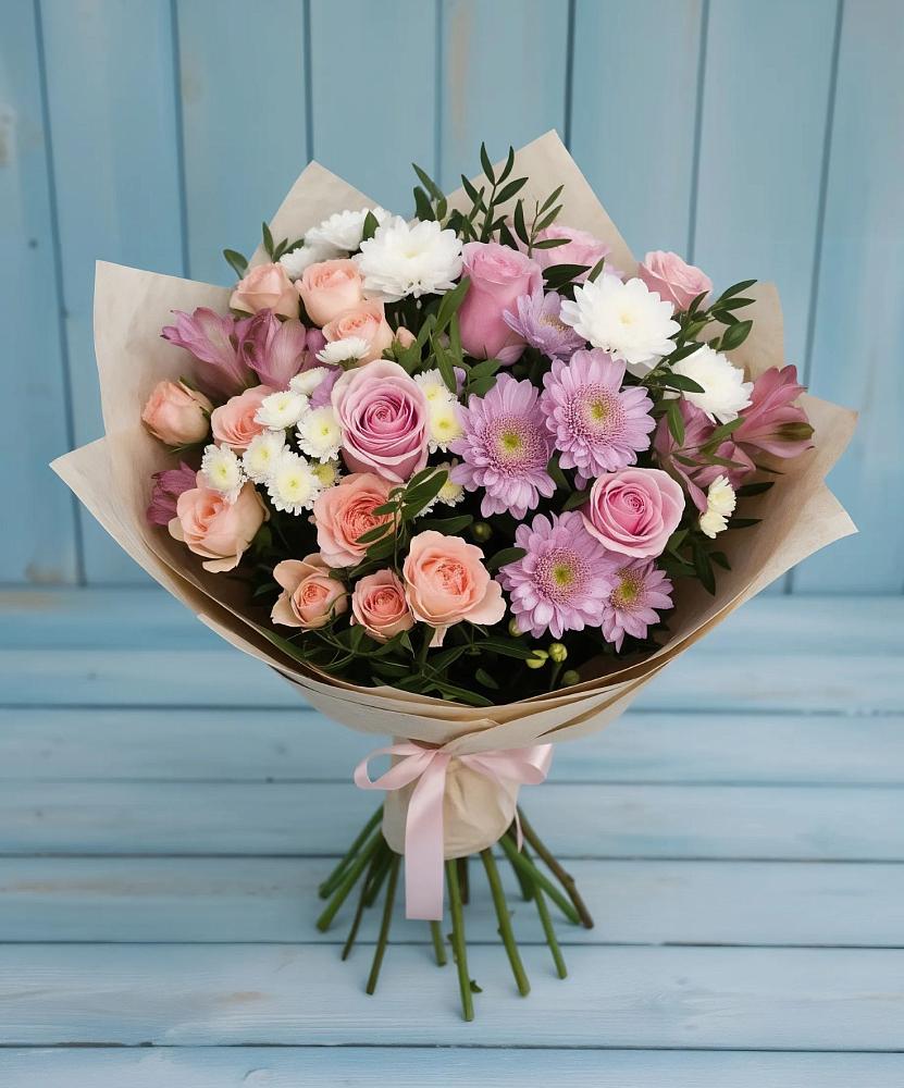 Букет цветов из: Хризантемы, Розы и Альстромерии в Волчанске