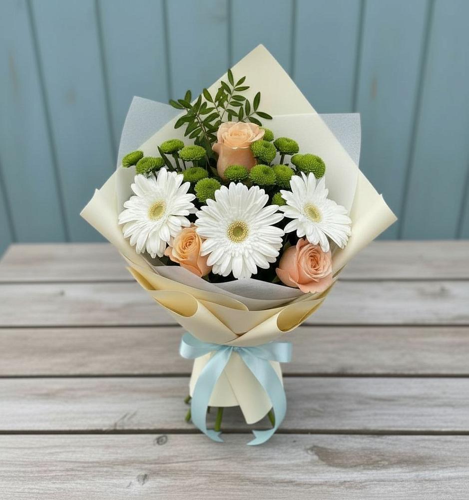 Букет цветов из: Герберы, Розы и Хризантемы в Волчанске