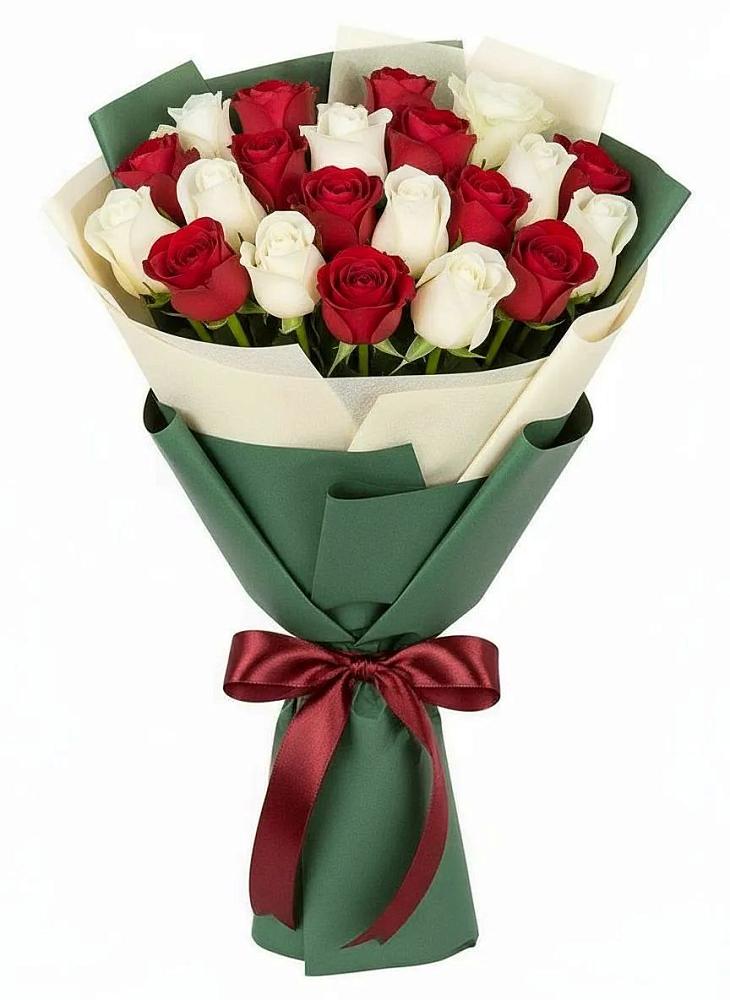 Букет Микс из красных и белых роз в Волчанске