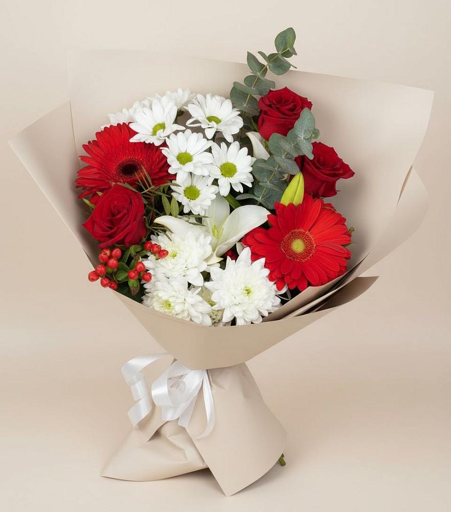 Букет цветов из: Розы, Хризантемы, Герберы и Лилии в Волчанске