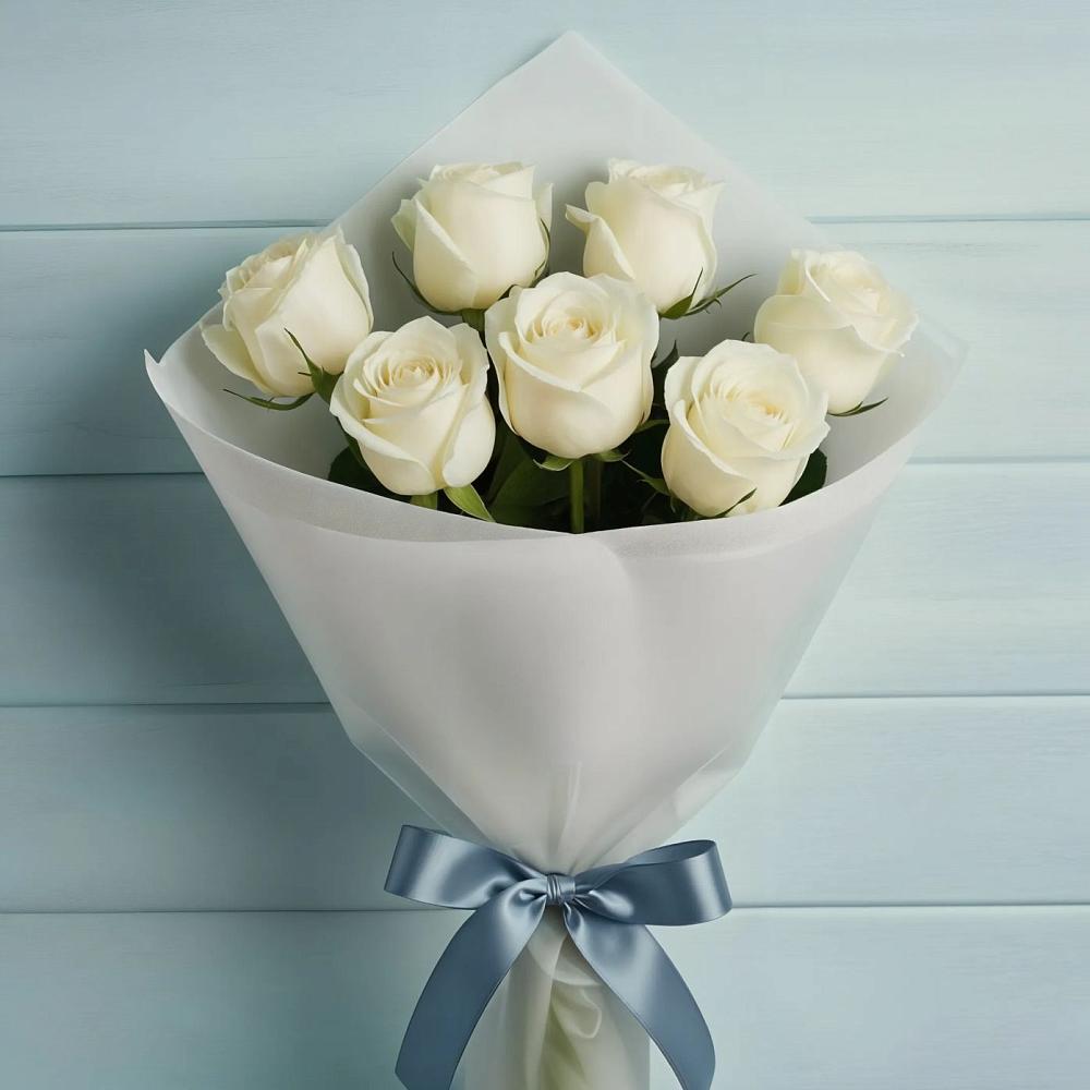 Букет 7 Белых роз Эдлесс Лав в Волчанске