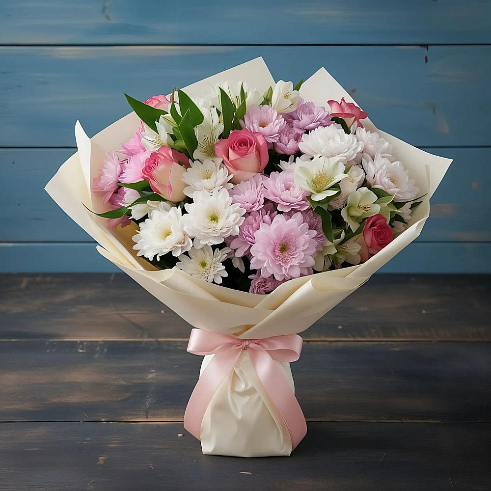 Букет цветов из: Хризантемы, Альстромерии и Розы в Волчанске